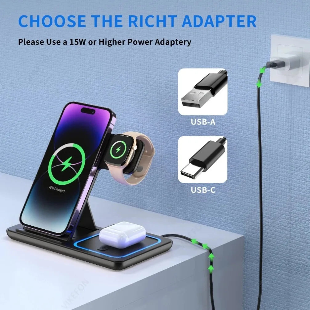 ApexPrime™ 3-in-1 Magnetic Fast Wireless Charging Dock